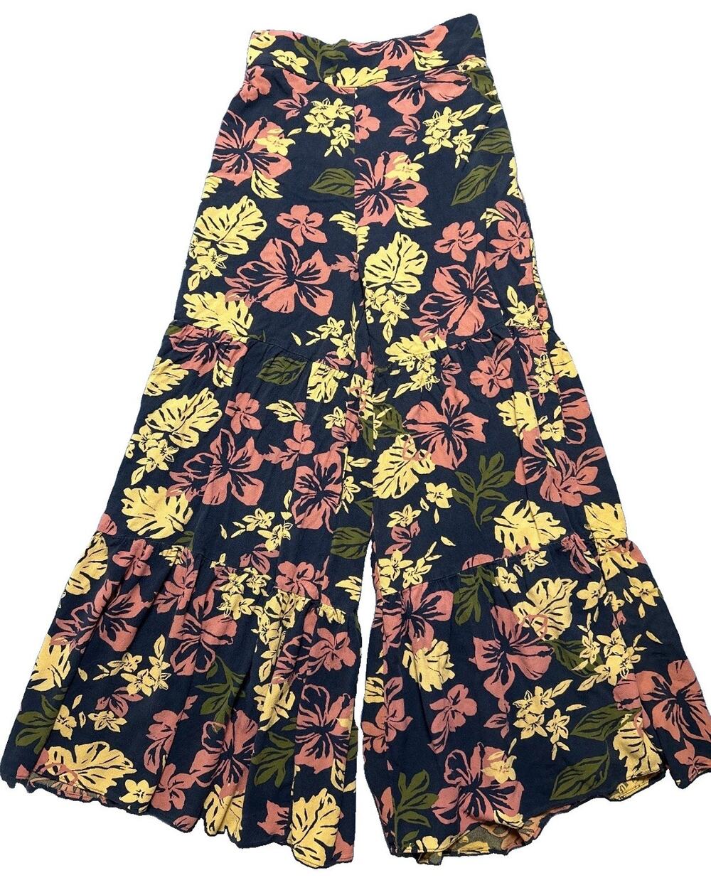 Free People Womens Floral Wide Leg Palazzo Pants Smocked Waist Boho Medium